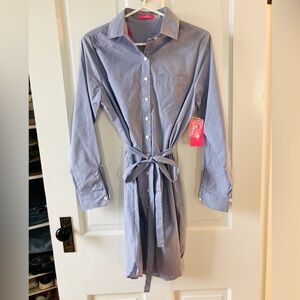 Isaac Mizrahi Blue Stripe Long Sleeve Shirt Dress Tie Belt